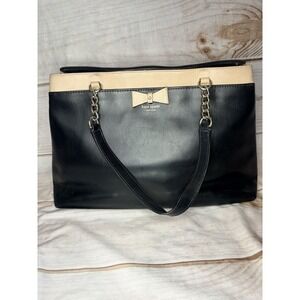 Kate Spade New York Black Leather Tote Bow Chain Strap Shoulder Bag